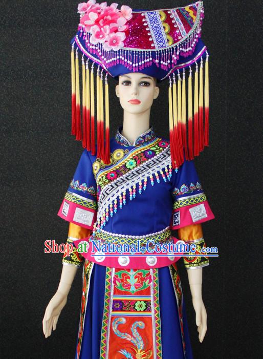 Chinese Nationality Folk Dance Ethnic Wear China Clothing Costume Ethnic Dresses Cultural Dances Costumes Complete Set for Women Girls