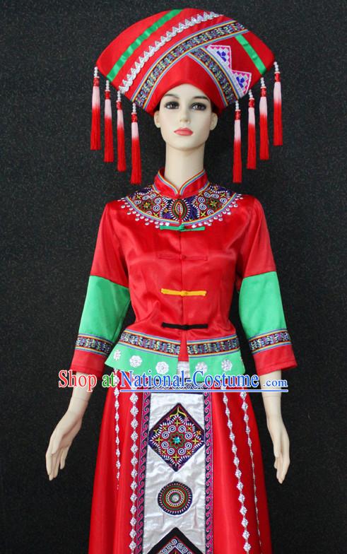 Chinese Nationality Folk Dance Ethnic Wear China Clothing Costume Ethnic Dresses Cultural Dances Costumes Complete Set for Women Girls