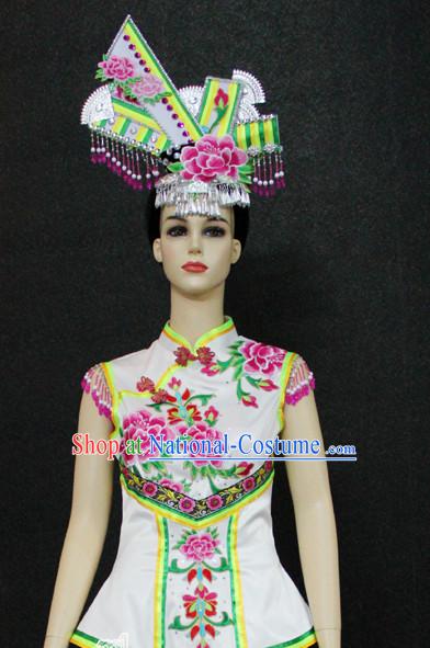 Chinese Nationality Folk Dance Ethnic Wear China Clothing Costume Ethnic Dresses Cultural Dances Costumes Complete Set for Women Girls