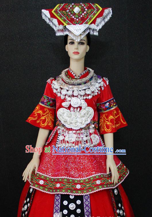 Chinese Nationality Folk Dance Ethnic Wear China Clothing Costume Ethnic Dresses Cultural Dances Costumes Complete Set for Women Girls