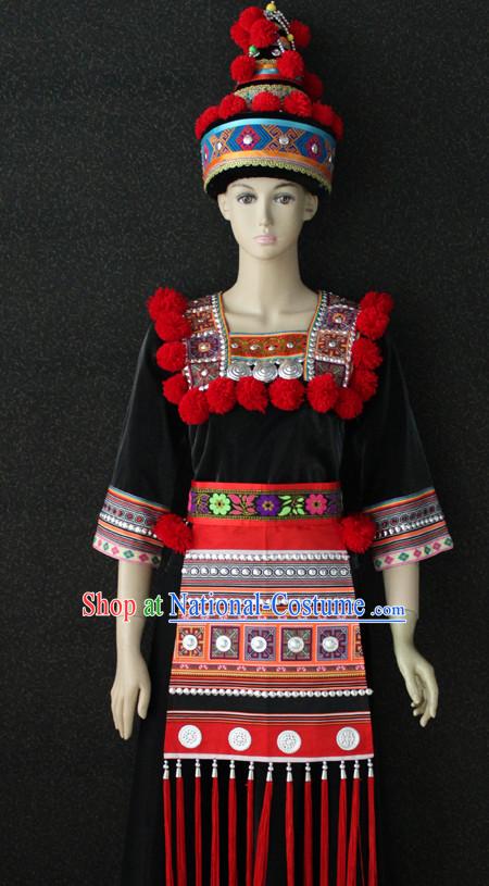 Chinese Nationality Folk Dance Ethnic Wear China Clothing Costume Ethnic Dresses Cultural Dances Costumes Complete Set for Women Girls