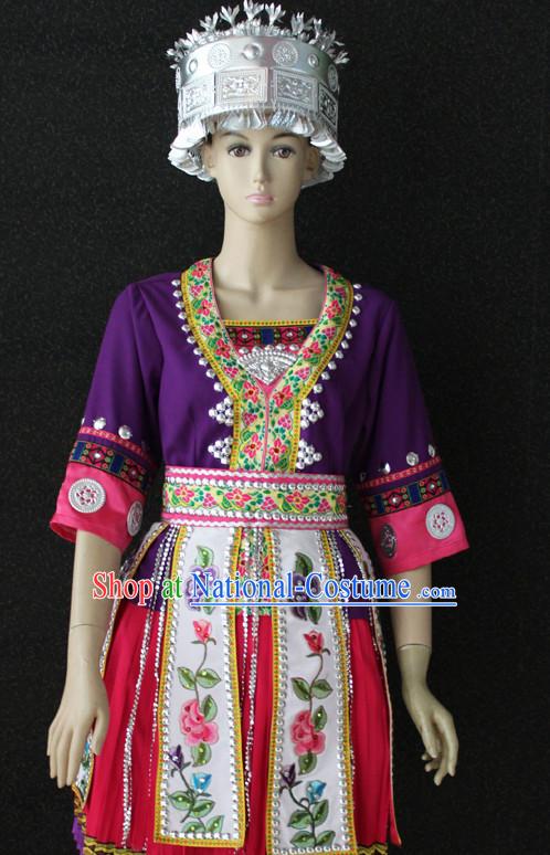 Chinese Nationality Folk Dance Ethnic Wear China Clothing Costume Ethnic Dresses Cultural Dances Costumes Complete Set for Women Girls