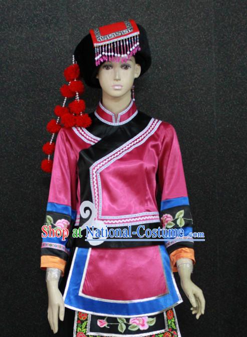 Chinese Nationality Folk Dance Ethnic Wear China Clothing Costume Ethnic Dresses Cultural Dances Costumes Complete Set for Women Girls