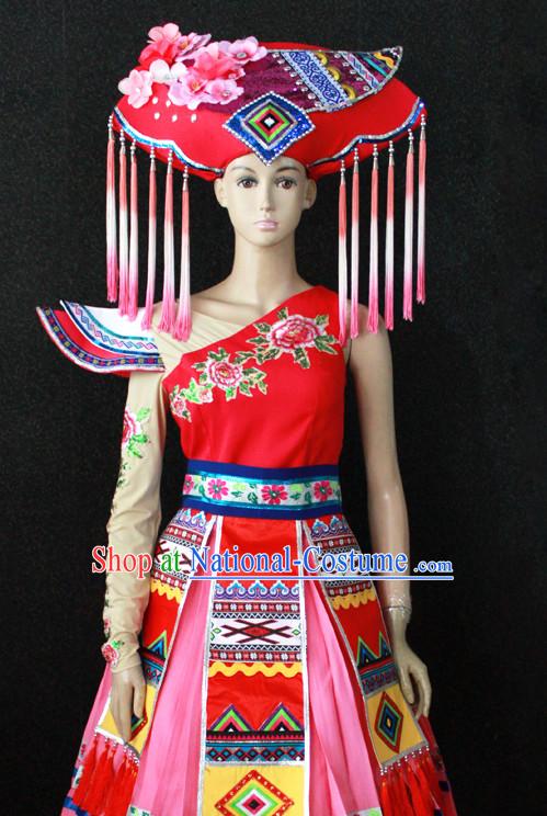 Chinese Nationality Folk Dance Ethnic Wear China Clothing Costume Ethnic Dresses Cultural Dances Costumes Complete Set for Women Girls