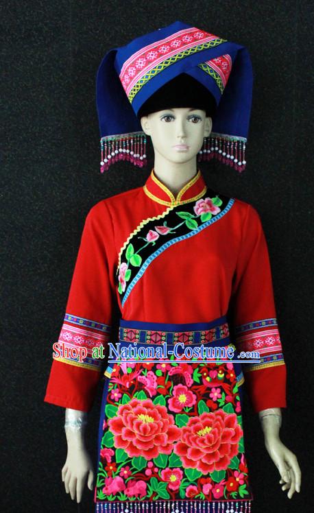 Chinese Nationality Folk Dance Ethnic Wear China Clothing Costume Ethnic Dresses Cultural Dances Costumes Complete Set for Women Girls