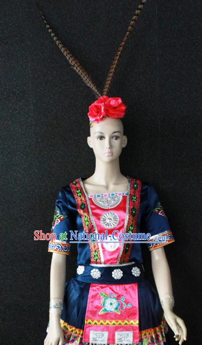 Chinese Nationality Folk Dance Ethnic Wear China Clothing Costume Ethnic Dresses Cultural Dances Costumes Complete Set for Women Girls