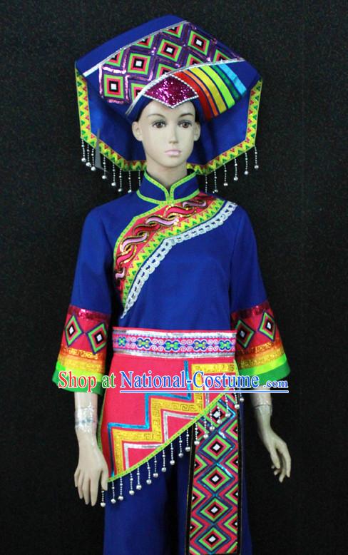 Chinese Nationality Folk Dance Ethnic Wear China Clothing Costume Ethnic Dresses Cultural Dances Costumes Complete Set for Women Girls