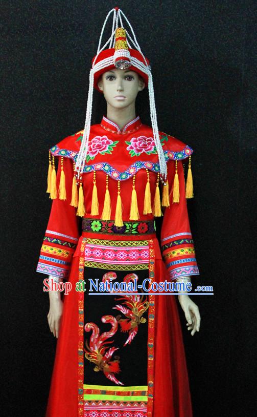 Chinese Nationality Folk Dance Ethnic Wear China Clothing Costume Ethnic Dresses Cultural Dances Costumes Complete Set for Women Girls