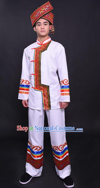 Chinese Yao Nationality Folk Dance Ethnic Wear China Clothing Costume Ethnic Dresses Cultural Dances Costumes Complete Set for Men Boys