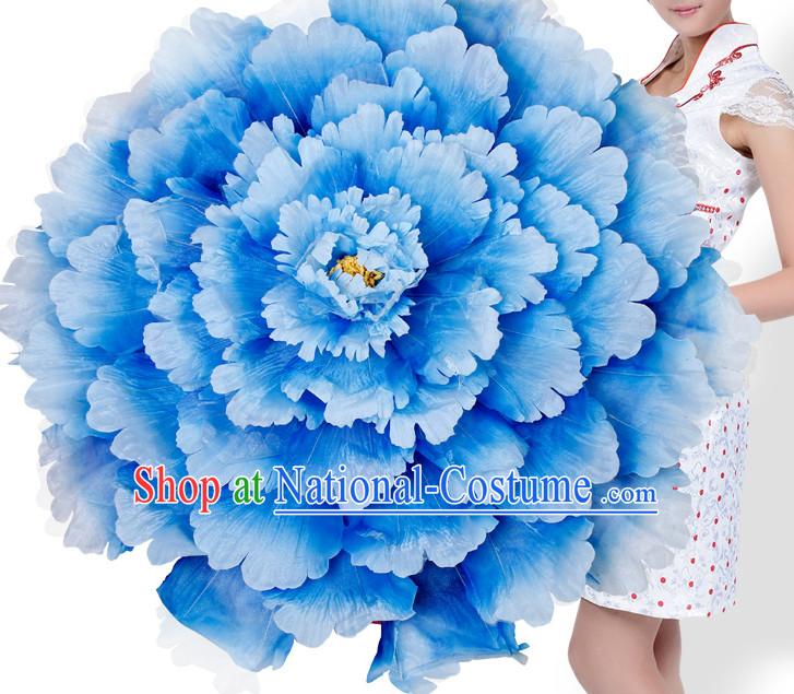 Blue Traditional Dance Peony Umbrella Props Flower Umbrellas Dancing Prop Decorations