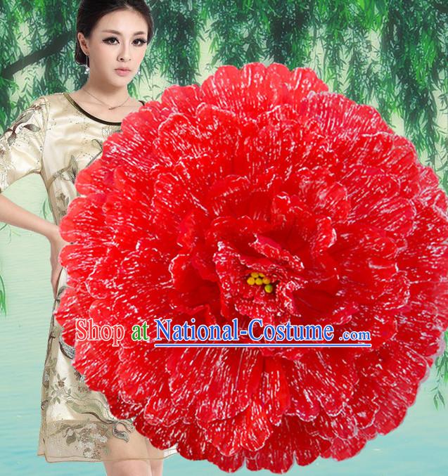 Red Traditional Dance Peony Umbrella Props Flower Umbrellas Dancing Prop Decorations for Women Men Adults