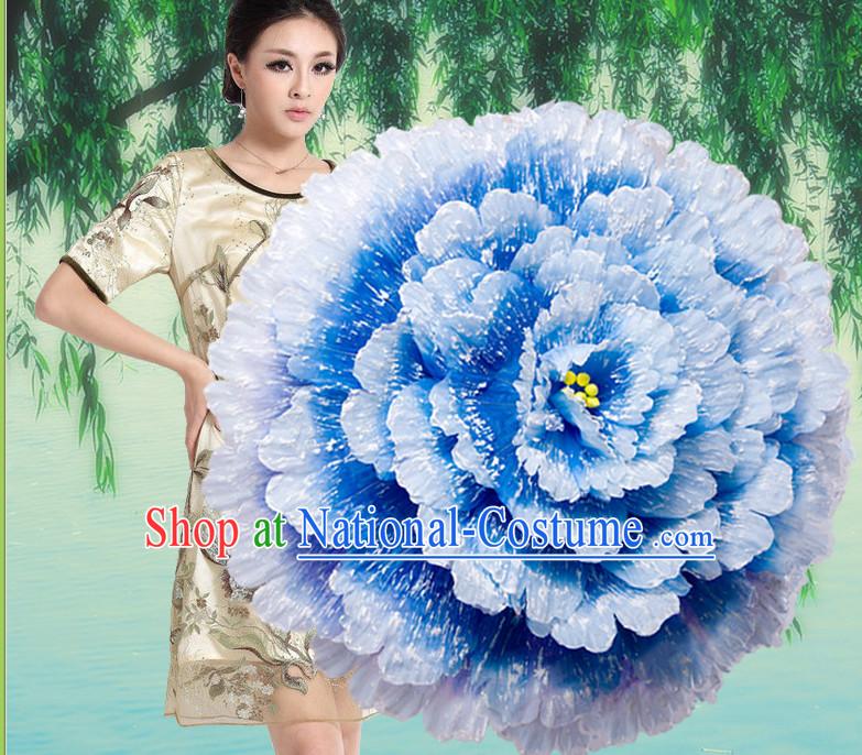 Blue Traditional Dance Peony Umbrella Props Flower Umbrellas Dancing Prop Decorations for Women Men Adults