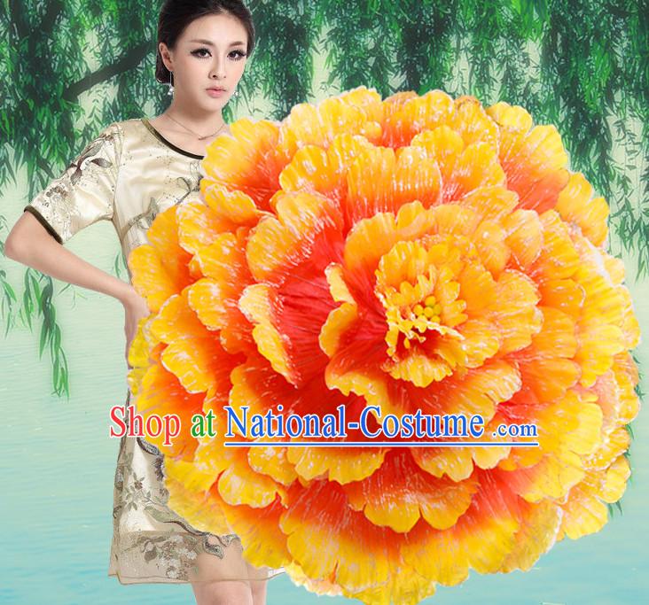 Yellow Traditional Dance Peony Umbrella Props Flower Umbrellas Dancing Prop Decorations for Women Men Adults