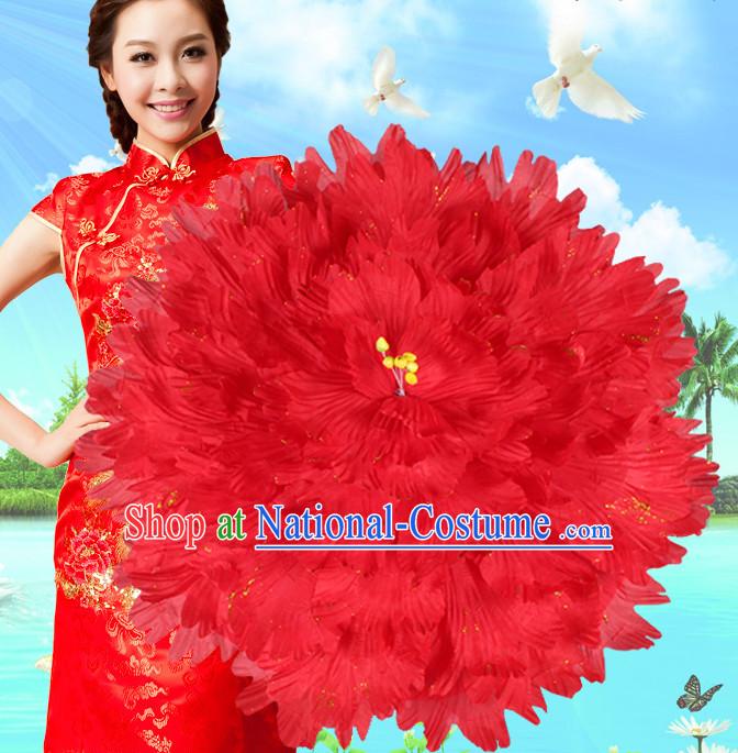 Red Traditional Dance Props Flower Umbrella Dancing Prop Decorations for Men Women Adults