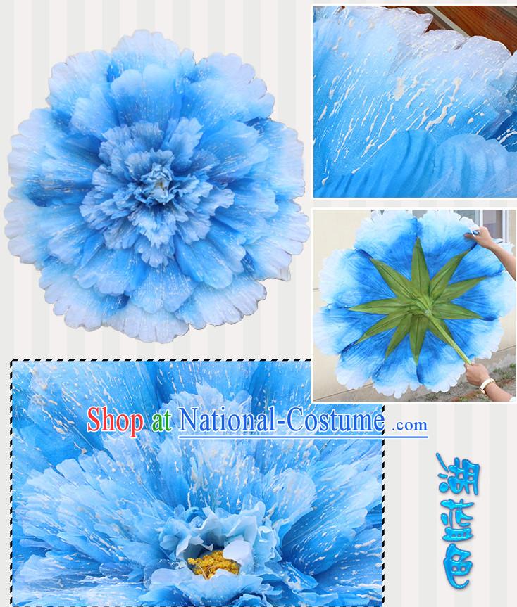 Light Blue Traditional Dance Props Flower Umbrella Dancing Prop Decorations for Men Women Adults