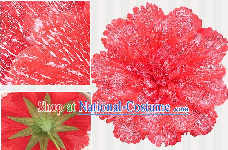 Red Traditional Dance Props Flower Umbrella Dancing Prop Decorations for Men Women Adults