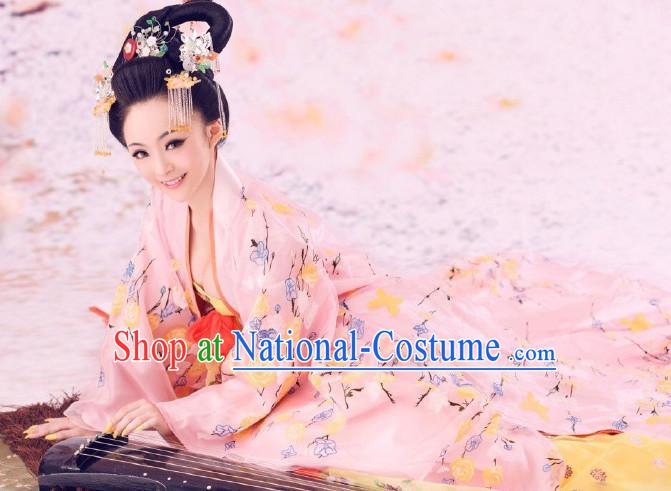 Chinese Traditional Dress Clothing Hanfu National Costumes China Gown Wear and Hair Accessories Complete Set