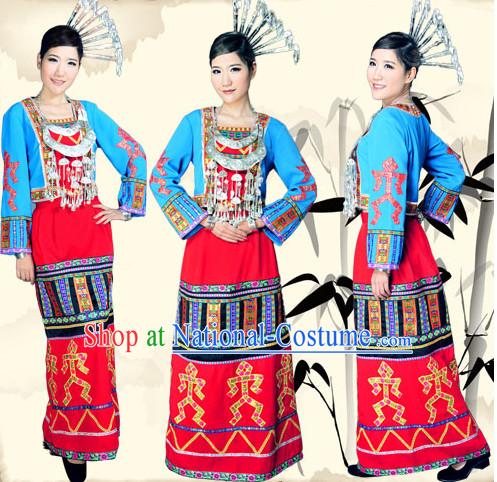 Chinese Folk Dance Ethnic Wear China Clothing Costume Ethnic Dresses Cultural Dances Costumes Complete Set