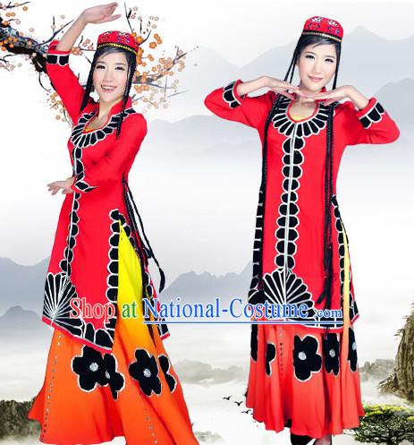 Chinese Xinjiang Folk Dance Ethnic Wear China Clothing Costume Ethnic Dresses Cultural Dances Costumes Complete Set