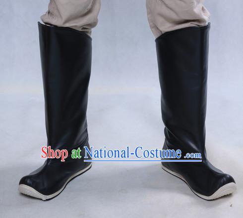 Chinese Ancient Style Black Handmade Leather Boots Shoes for Men