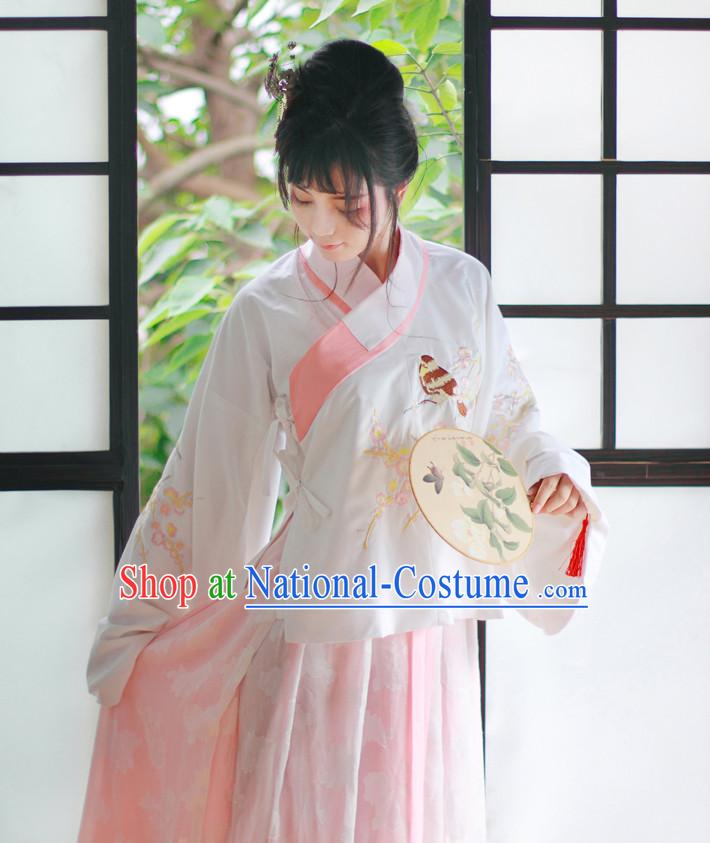 Traditional Chinese Pink Ming Dynasty Blouse and Skirt Complete Set for Women