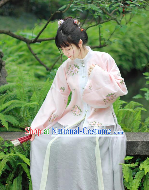 Traditional Chinese Ming Dynasty Noblewoman Clothes Blouse Skirt and Hair Jewelry Complete Set for Women