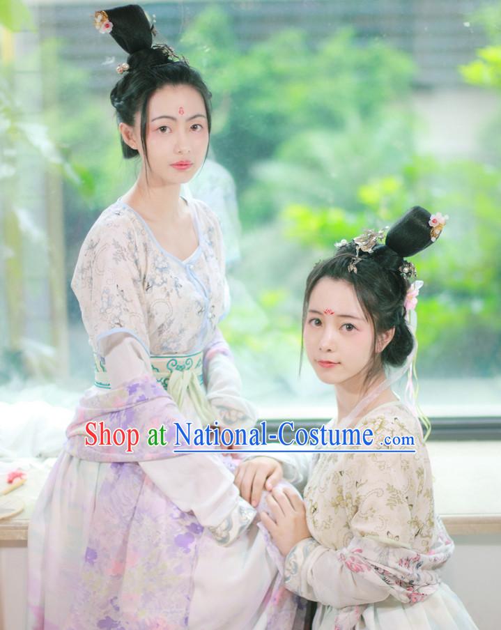 Traditional Chinese Tang Dynasty Clothing Dresses Skirt and Hair Jewelry Complete Set for Women