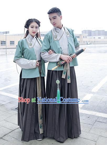 Traditional Chinese Han Dynasty Hanfu Suits Clothes Dresses Skirt and Hair Jewelry Complete Set for Men or Women