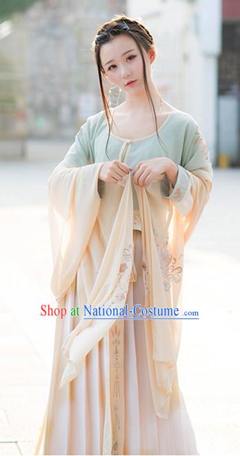 Traditional Chinese Ancient Dynasty Hanfu Suits Clothes Dresses Skirt and Hair Jewelry Complete Set for Women