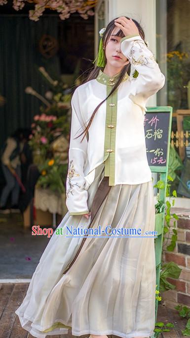 Traditional Chinese Ancient Dynasty Hanfu Suits Dresses Skirt and Hair Jewelry Complete Set for Women