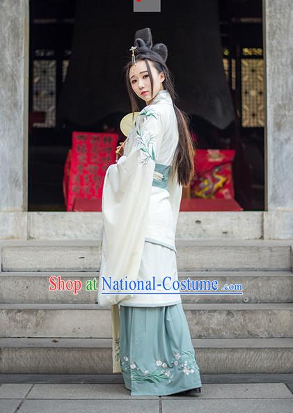 Traditional Chinese Ancient Han Dynasty Hanfu Suits Dress Skirt and Hair Jewelry Complete Set for Women