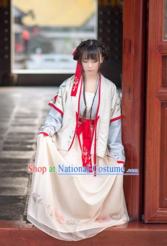 Traditional Chinese Ancient Han Dynasty Hanfu Garment Suits Dress Skirt and Hair Jewelry Complete Set for Women