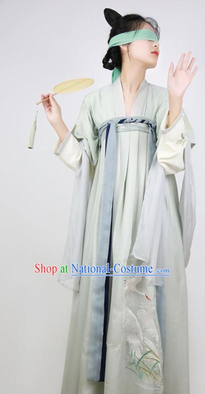 Traditional Chinese Ancient Tang Dynasty Hanfu Garment Suits Dress Skirt and Hair Jewelry Complete Set for Women