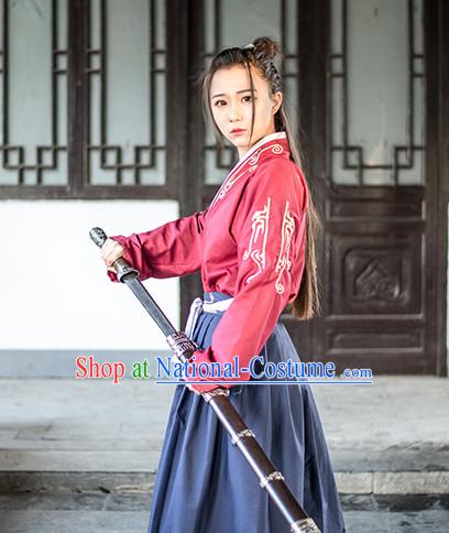 Traditional Chinese Ancient Han Dynasty Knight Scholar Garment Suits Dresses Complete Set for Women