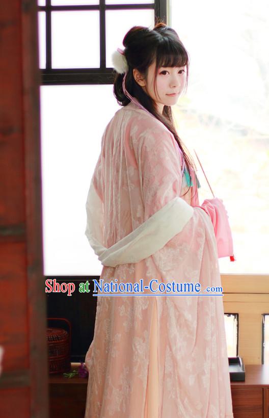 Traditional Chinese Tang Dynasty Hanfu Suit Clothing Dresses Skirt and Hair Jewelry Complete Set for Women