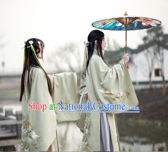 Traditional Chinese Ancient Han Dynasty Embroidered Clothing Complete Set for Women and Men