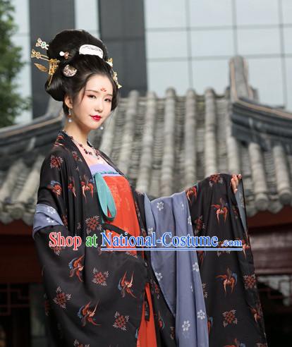 Traditional Chinese Ancient Tang Dynasty Costumes Clothing and Headgear Complete Set for Women