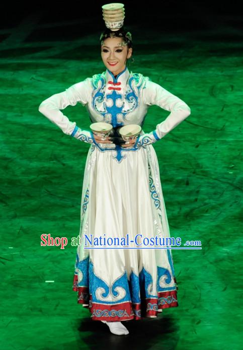 Chinese Ethnic Mongolian Dance Costume Folk Dancing Costumes Traditional Chinese Dance Costumes Asian Dancewear Complete Set for Women Girls