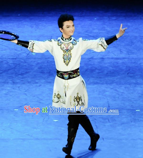 Chinese Classic Mongolian Dance Costume Folk Dancing Costumes Traditional Chinese Dance Costumes Asian Dancewear Complete Set for Men Boys