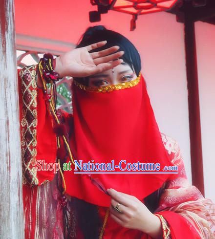 Red Chinese Ancient Style Mysterious Lady Face Veil