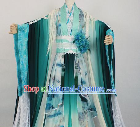 Green Ancient Chinese Style Fairy Beauty Cosplay Garment Costumes Clothing for Women