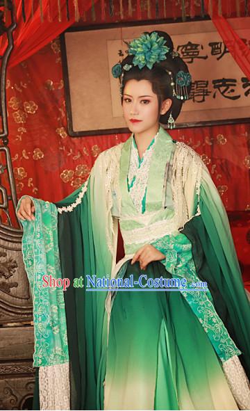 Green Ancient Chinese Style Fairy Beauty Cosplay Garment Costumes Clothing for Women