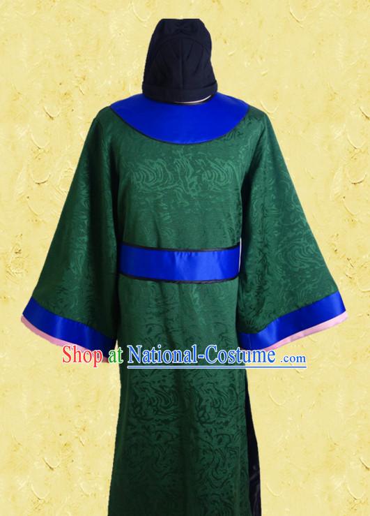 Green Ancient Chinese Style Tang Dynasty Official Costumes Clothing and Hat for Men