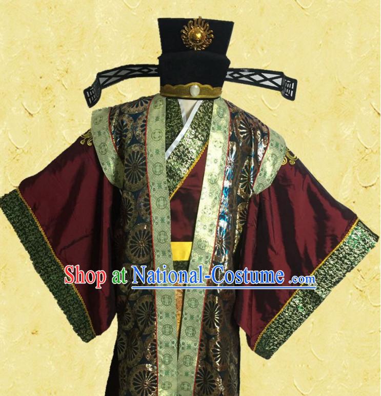 Green Ancient Chinese Style Official Costumes Clothing and Hat for Men