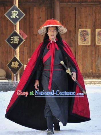 Ancient Chinese Style Bodyguard Lin Chong Superhero Costumes Clothing and Hat for Men