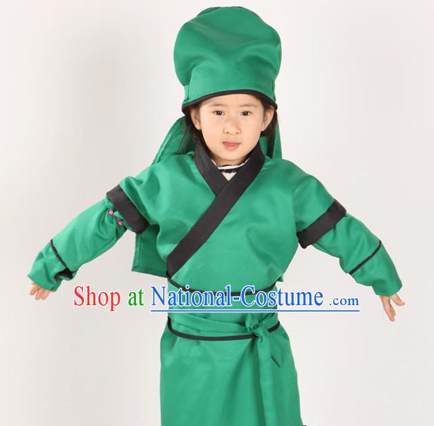 Ancient Chinese Style Guan Gong Superhero Costumes Clothing and Hat for Kids