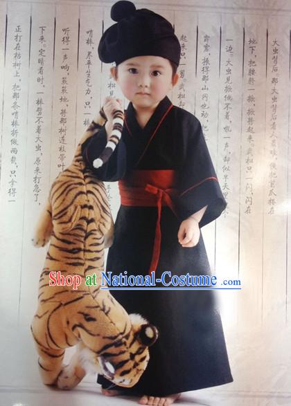 Ancient Chinese Style Wu Song Superhero Costumes Clothing and Hat for Kids