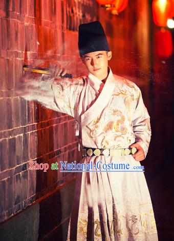 Hanfu Clothing Custom Traditional Chinese Ming Dynasty Hanfu Dreses Han Clothing Hanzhuang Historical Dress and Accessories Complete Set for Men