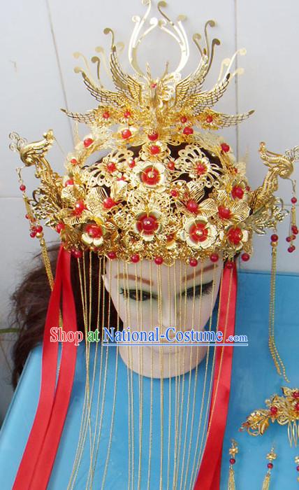 Gold Chinese Ancient Style Empress Princess Hair Jewelry Phoenix Headwear Set