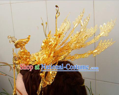 Gold Chinese Ancient Style Empress Princess Hair Jewelry Phoenix Headwear Head Accessories Set